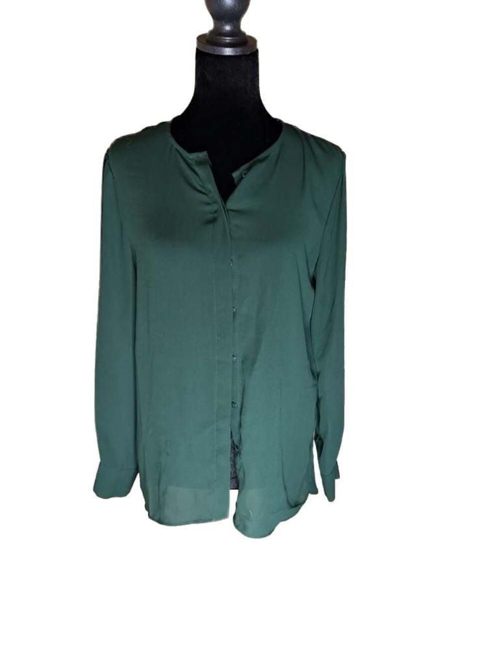 Rose + Olive Dark Green Long Sleeve Button Down Blouse Size Small